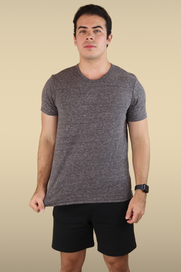 Playera Básica Cómoda Gris Jaspe Manga Corta Cuello Redondo Casual